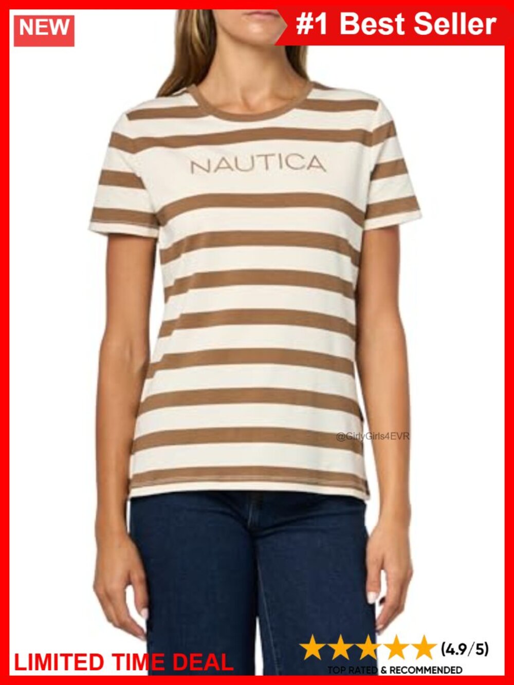 Nautica Women's Short Sleeve Logo Graphic T-Shirt Striped Crew Neck